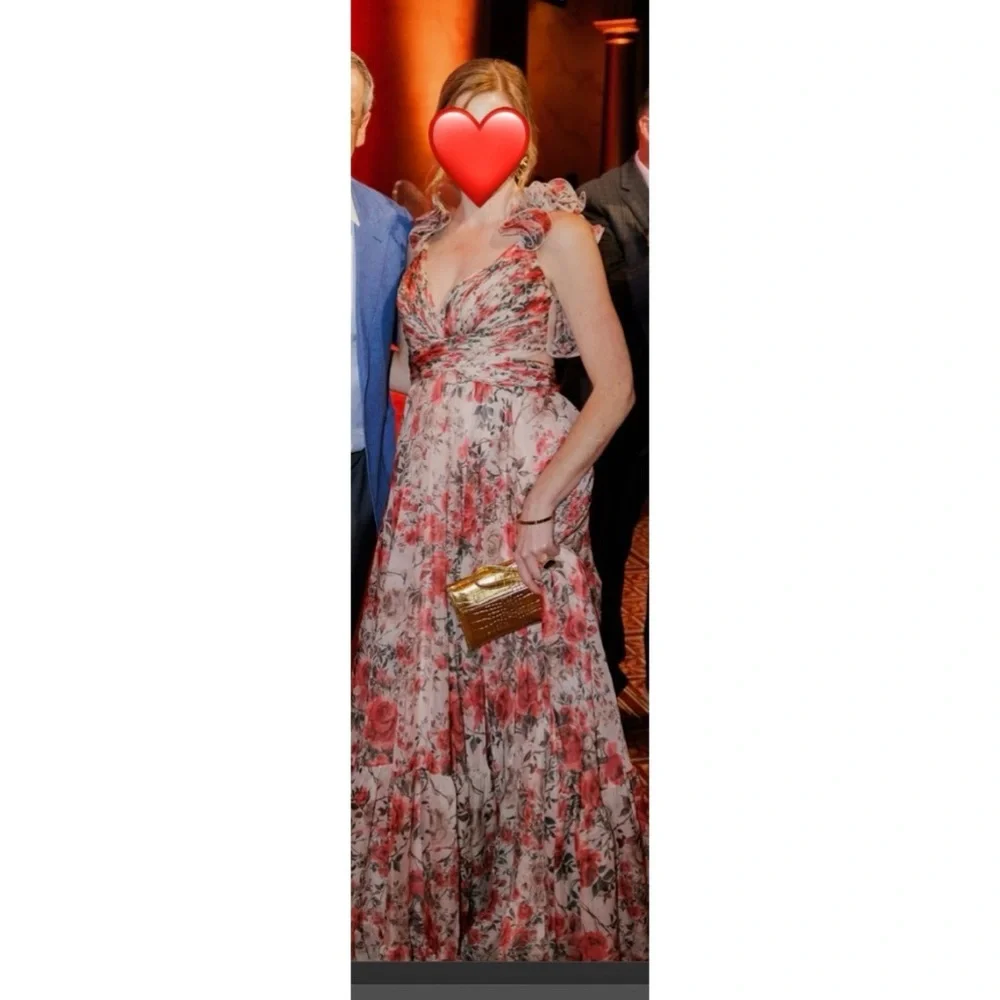 Mac Duggal Pink Floral Rose Cut-Out Chiffon Gown STUNNING! - Picture 6 of 11